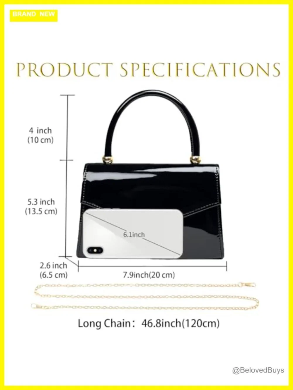 Faux Leather Patent Evening Clutch Purse with Chain Strap